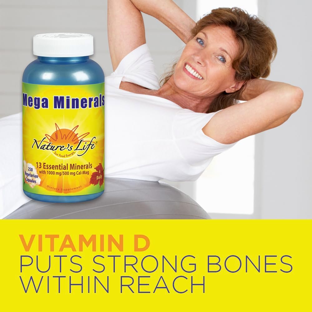 Nature's Life Mega Minerals Complex | Complejo Multimineral + Vitamina D | 250 Cápsulas Vegetales