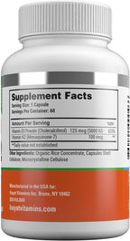 HAYAT Vitamins Vitamina D3+K2 Vegana (5000 UI + 100 mcg), 60 Cápsulas