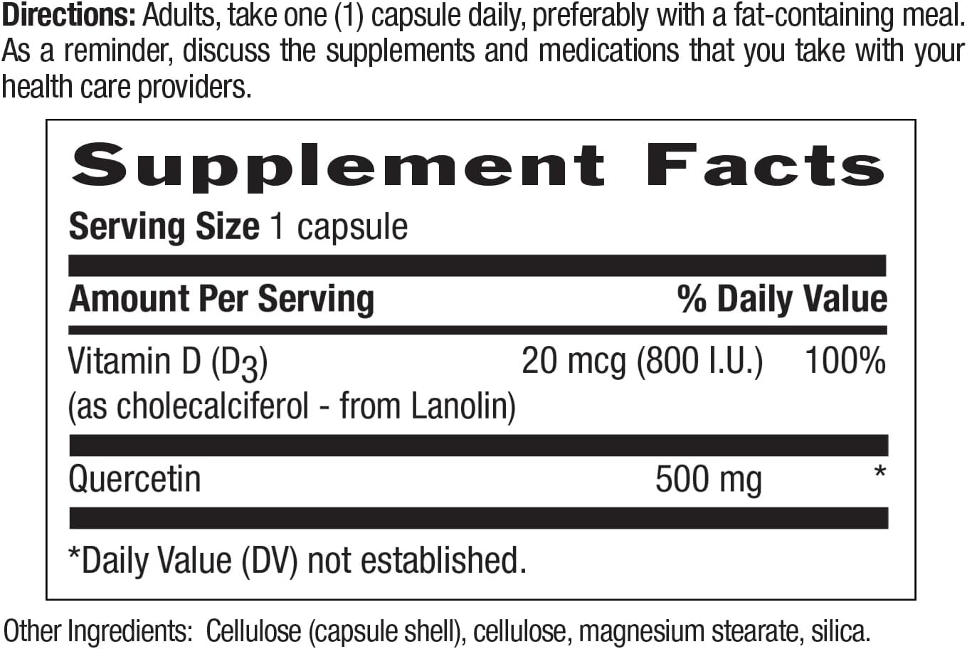 Country Life Quercetina 500 mg con Vitamina D3 800 UI – 90 Cápsulas