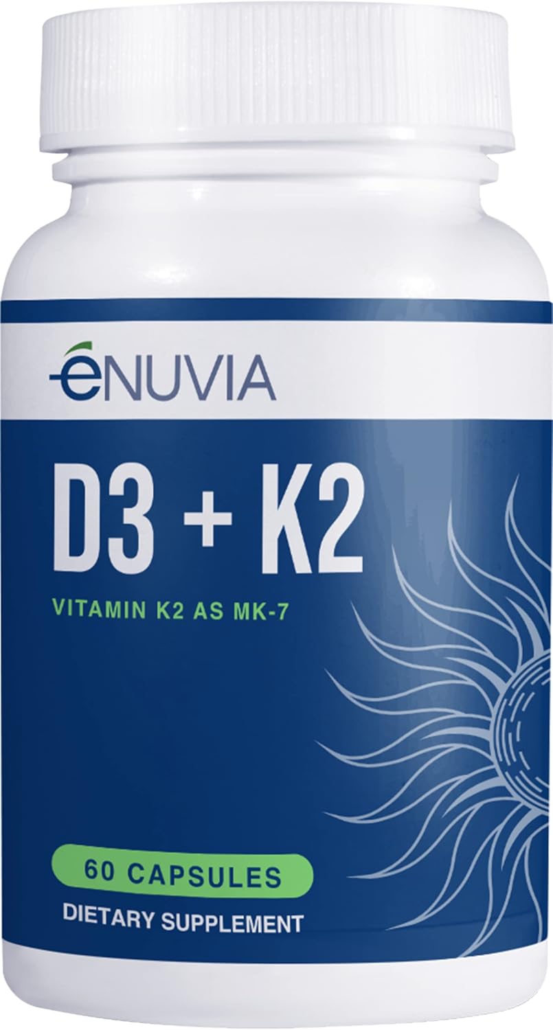Enuvia D3+K2 - Vitamina D3 y K2 con Bioperine - 60 Cápsulas Veganas