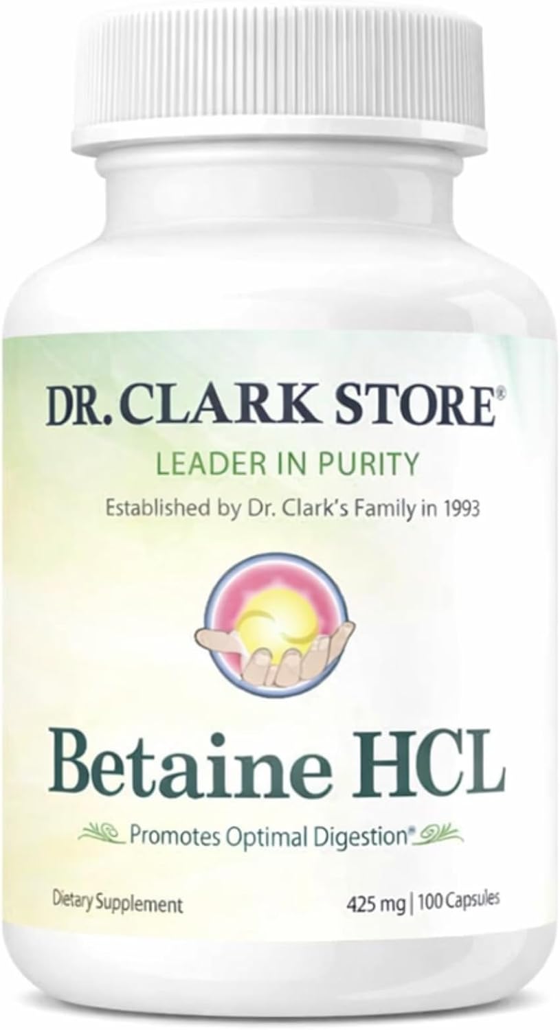Dr. Clark Betaine HCL Digestive Enzymes - 100 Cápsulas de Gelatina, 425 mg