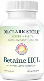 Dr. Clark Betaine HCL Digestive Enzymes - 100 Cápsulas de Gelatina, 425 mg
