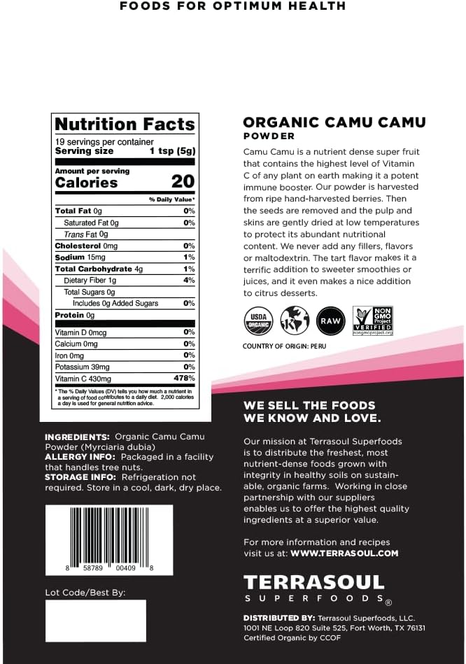 Terrasoul Superfoods Organic Camu Camu Powder, 7 oz (2-Pack)