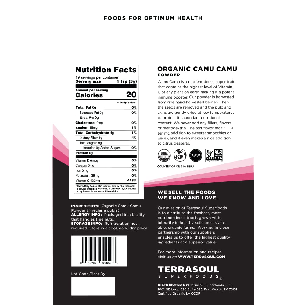 Terrasoul Superfoods Organic Camu Camu Powder, 99 g (3.5 oz)