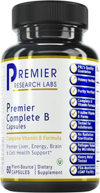 Premier Research Labs Complete B - Complejo de Vitaminas B para una Salud Óptima | Suplemento de Vitamina B con Biotina | 9 Vitaminas B Activas | para Hígado, Energía y Apoyo Cerebral - 60 Cápsulas
