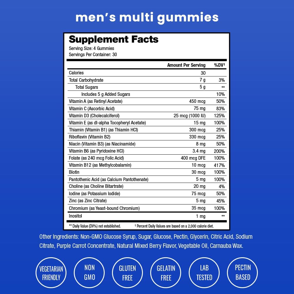 NutraChamps Multivitamínico para Hombres 14+ - Gominolas Multivitamínicas, 120 unidades