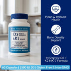 The Vitamin Shoppe Vitamina D3 2500 UI y K2 90 mcg con Calcio - 60 Cápsulas
