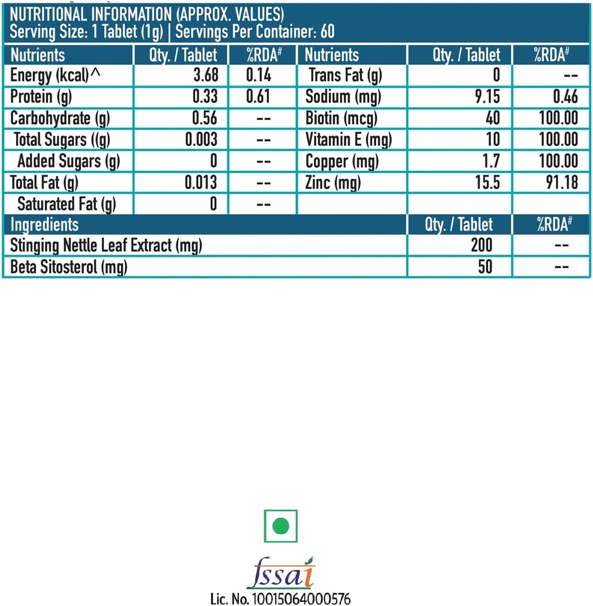 HK Vitals DHT Blocker con Biotina, Ortiga y Proteína de Soja - 60 Comprimidos