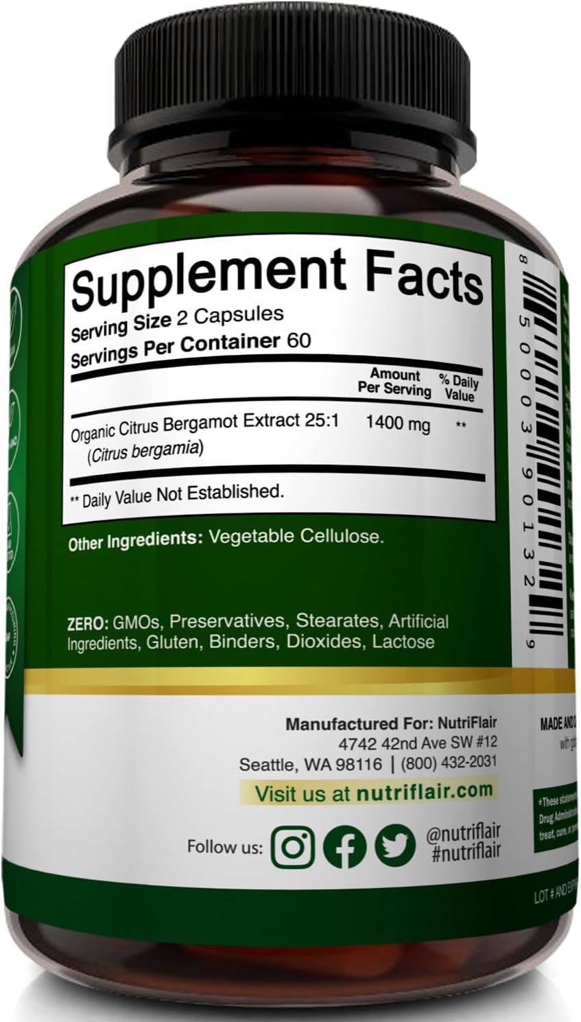 NutriFlair Bergamota Orgánica 1400mg (25:1) - 120 Cápsulas