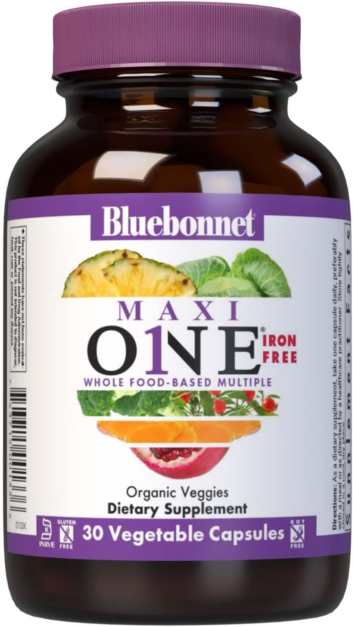 Bluebonnet Maxi One Complete Multivitamin with Enzymes and Minerals, 30 Vegetable Capsules
