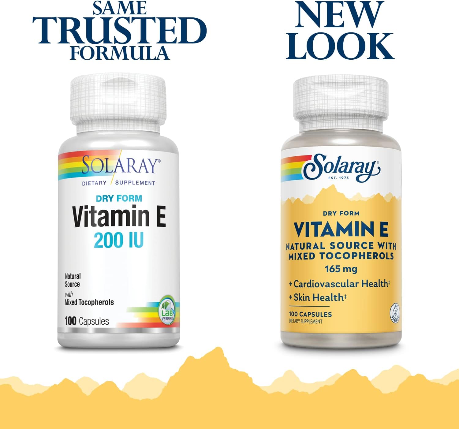 SOLARAY Dry Vitamin E 200 IU with Mixed Tocopherols, 100 Capsules