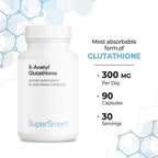 Supersmart S-Acetyl Glutathione 300mg/day (High Absorption) - Stable form of L-Glutathione Tripeptide - GSH Supplement | Non-GMO & Gluten Free - 90 Vegetable Capsules