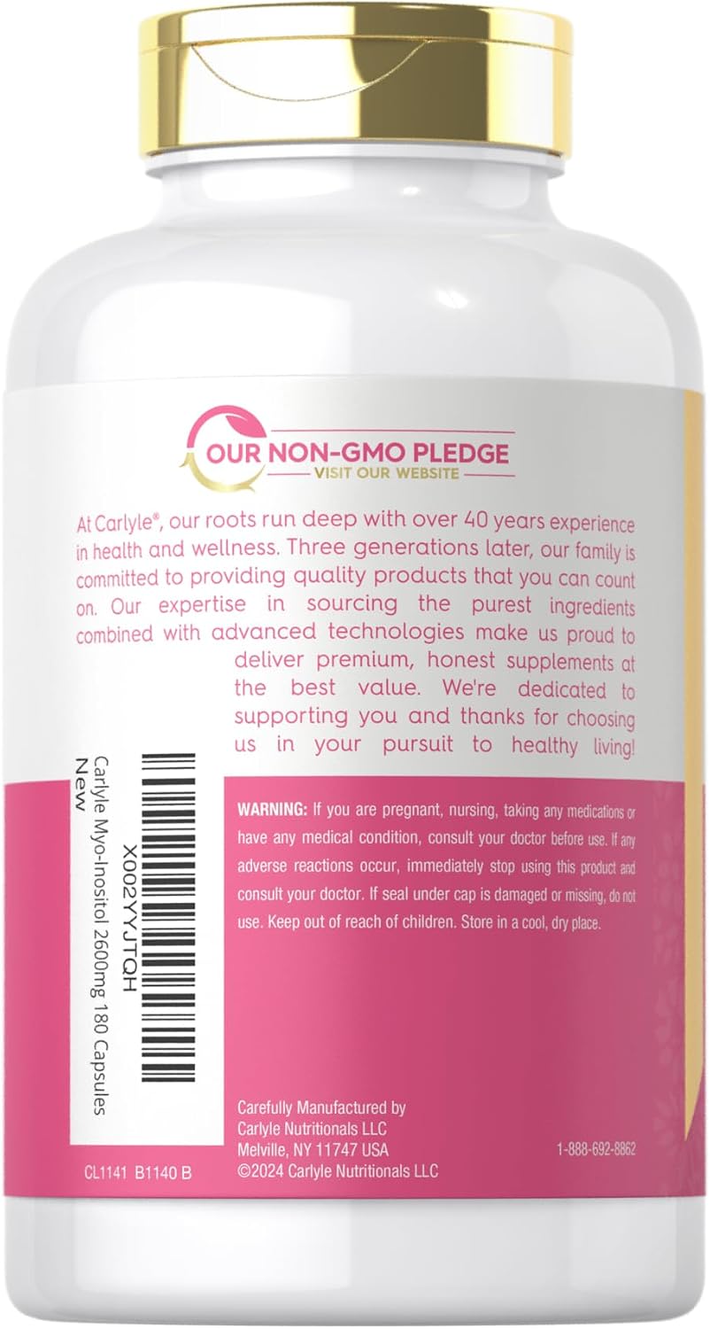 Carlyle Myo-Inositol 2600 mg - 180 Cápsulas - Suplemento para Mujer - No Transgénico, Sin Gluten