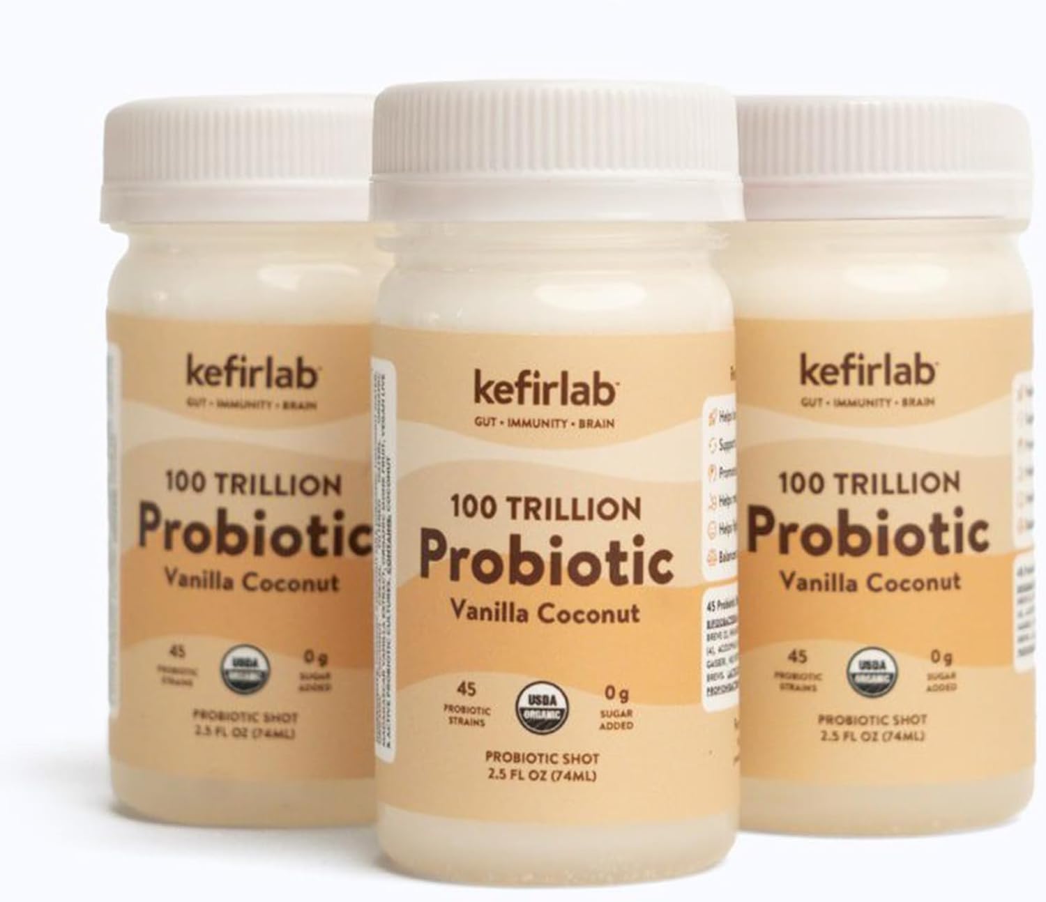 KefirLab Probiotics 100T CFU - 36 Cepas - Vegano y Orgánico - Apoya la Digestión, Sistema Inmunitario, Salud Cerebral, Estado de Ánimo y Estrés. Vainilla (16 Pack)