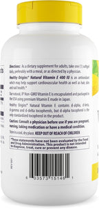 Healthy Origins Vitamin E 400 IU (Natural, GMO-Free, Gluten-Free) – 360 Softgels
