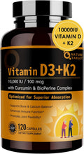 NATURE TARGET Vitamin D3 K2, 10,000 IU D3, 100 mcg K2, 120 Capsules | High-Potency D3 With MCT, for Max Absorption, Supports Bone, Calcium & Immune Health