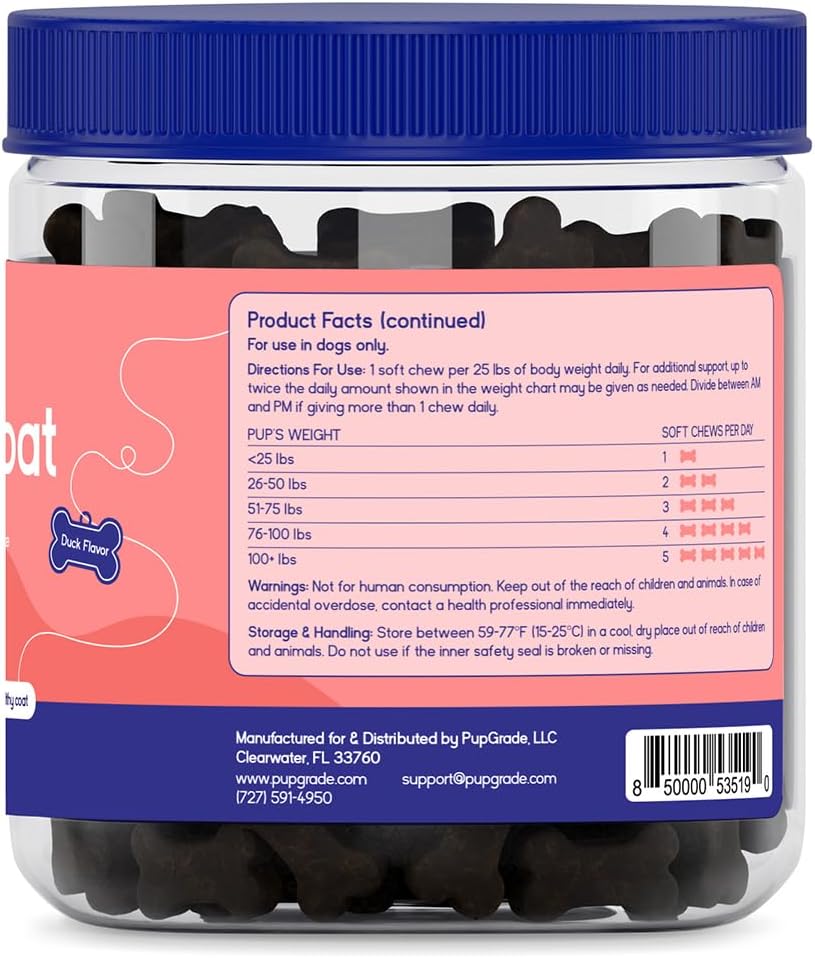 PupGrade Skin & Coat Supplement for Dogs, Duck Flavor – 60 Soft Chews | Supports Healthy Skin, Coat, and Immune Function - Rich in Natural Fish Oil, Omega Fatty Acids, and Vitamins