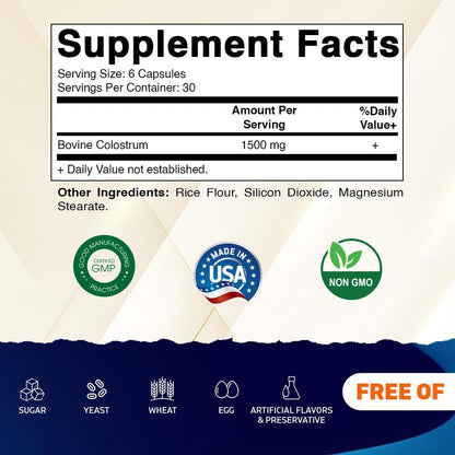 Vitamatic Calostro Bovino 30% IgG Suplemento - 1500 mg por dosis - 180 Cápsulas Vegetales – Image 2