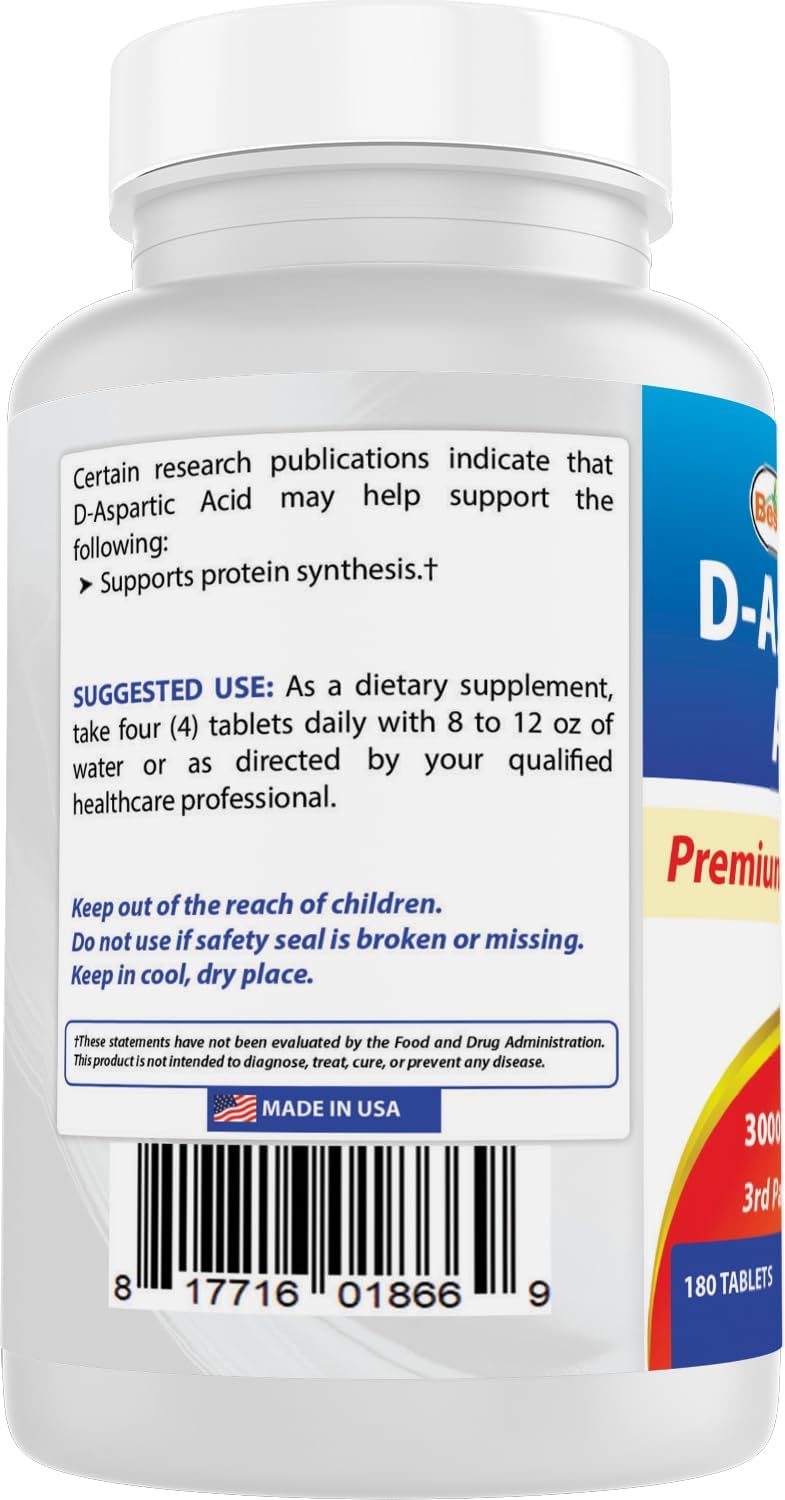 Best Naturals D-Aspartic Acid (DAA) 3000mg – 180 Comprimidos