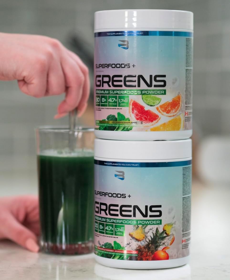 Believe Supplements Superfoods+Greens - Mezcla de Superalimentos en Polvo (Mango Piña / Explosión Cítrica)