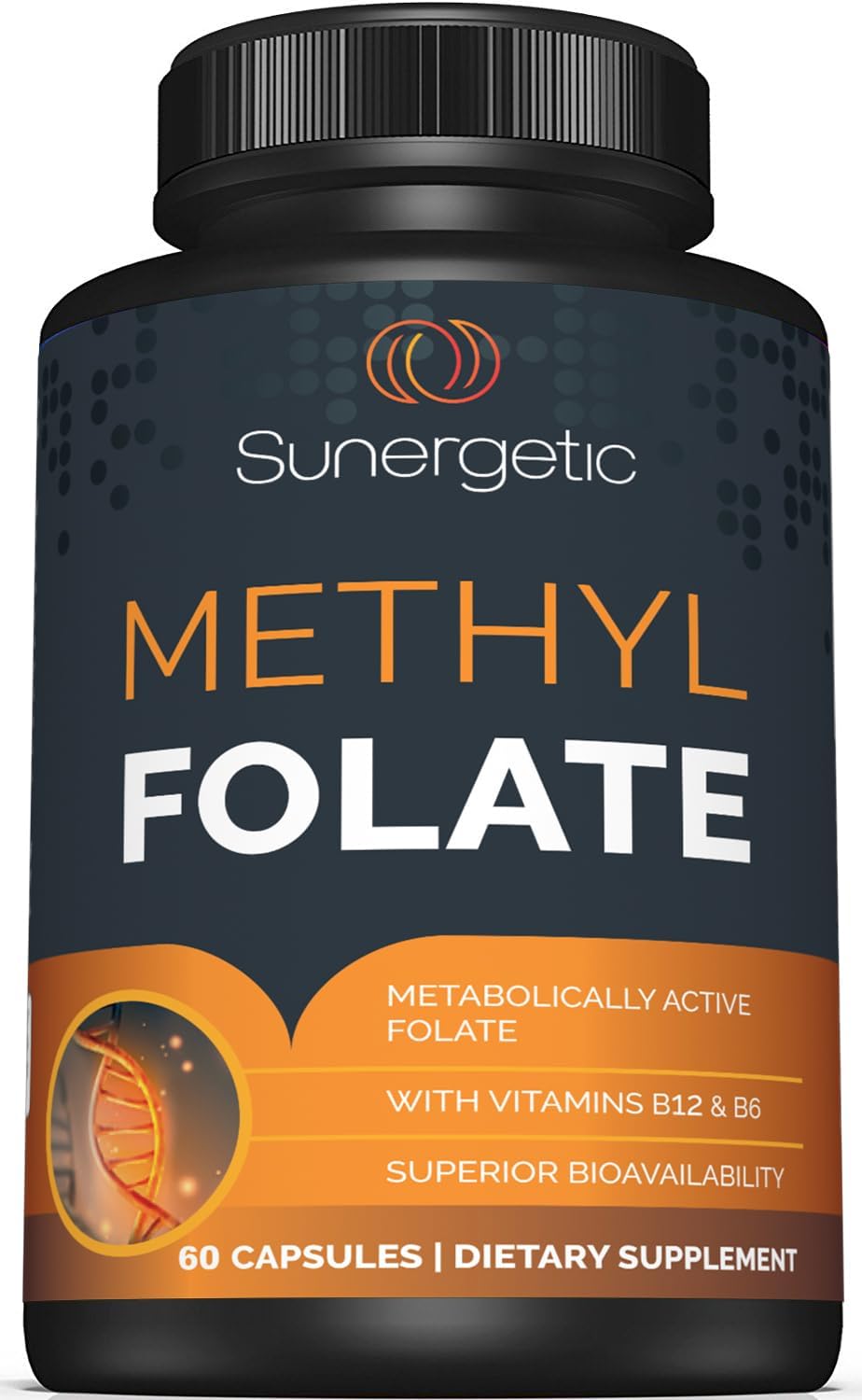 Sunergetic Premium Methyl Folate Supplement – with Methylated Vitamin B12 and Vitamin B6 – Metabolically Active Folate as – Image 1