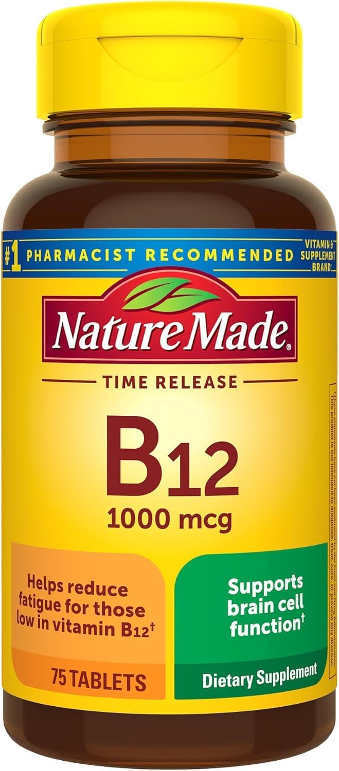 Nature Made Vitamina B12 1000 mcg, Suplemento para el Metabolismo Energético, 75 Comprimidos de Liberación Prolongada