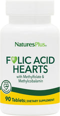 NaturesPlus Folic Acid Hearts - 90 comprimidos con metilfolato, B6 y B12 - Sin gluten, vegano