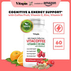 Vitacoffee Cápsulas de Cafeína - Fruta de Café, Vitamina C, D y Zinc - 60 Cápsulas Vegetales