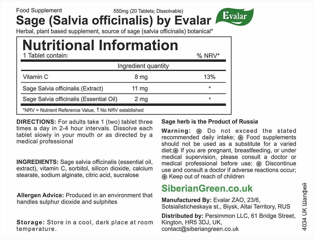 Evalar Salvia officinalis Comprimidos Disolubles 20 unidades