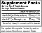 Evlution Nutrition Vitamina D3 K2 - 5000 UI D3 con 90 mcg K2 MK-7 por dosis - 60 Cápsulas Vegetales