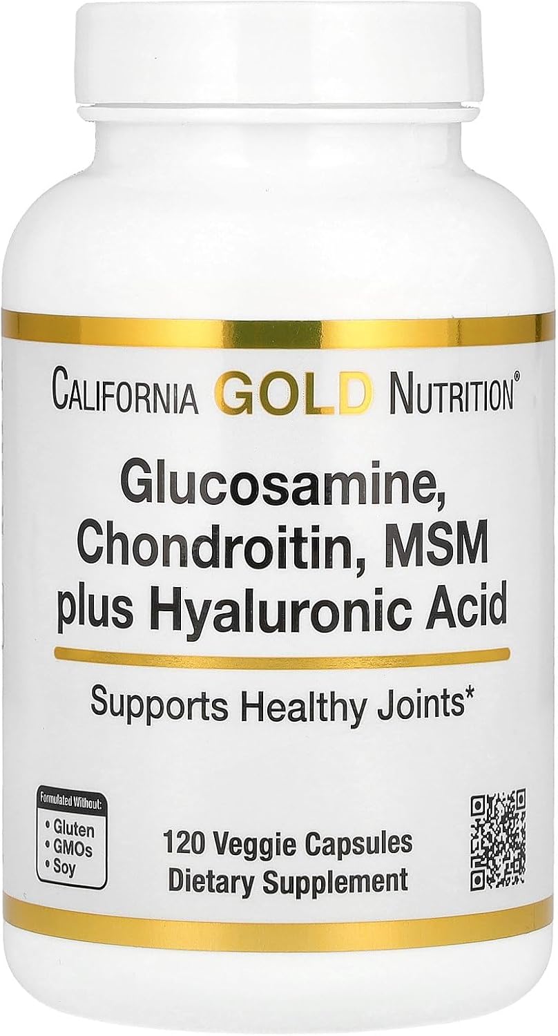 California Gold Nutrition Glucosamina, Condroitina, MSM y Ácido Hialurónico, 120 Cápsulas Vegetales