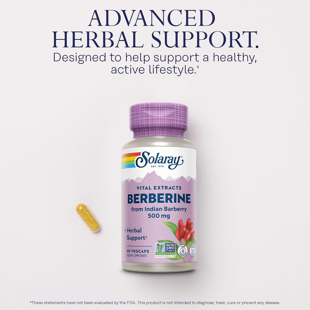 SOLARAY Berberina 500mg - Suplemento Vegano con Berberina HCL de Agracejo Indio - 60 Cápsulas