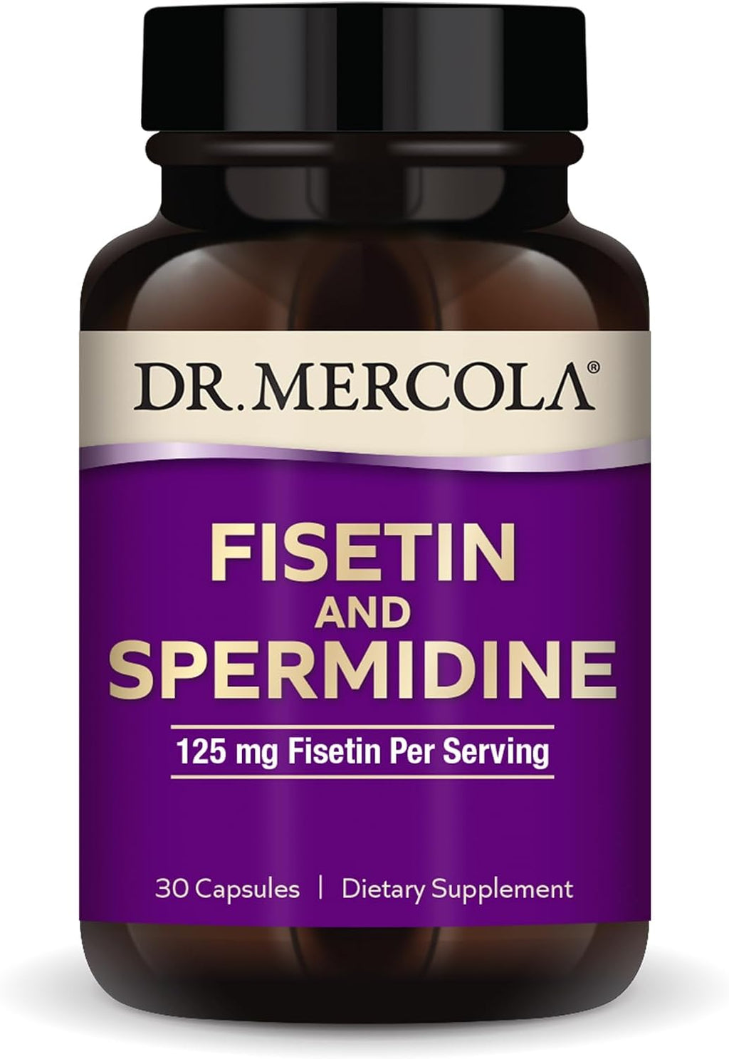 Dr. Mercola Fisetina y Espermidina, 30 Cápsulas, 125 mg de Fisetina, No-OGM, Sin Gluten, Sin Soja
