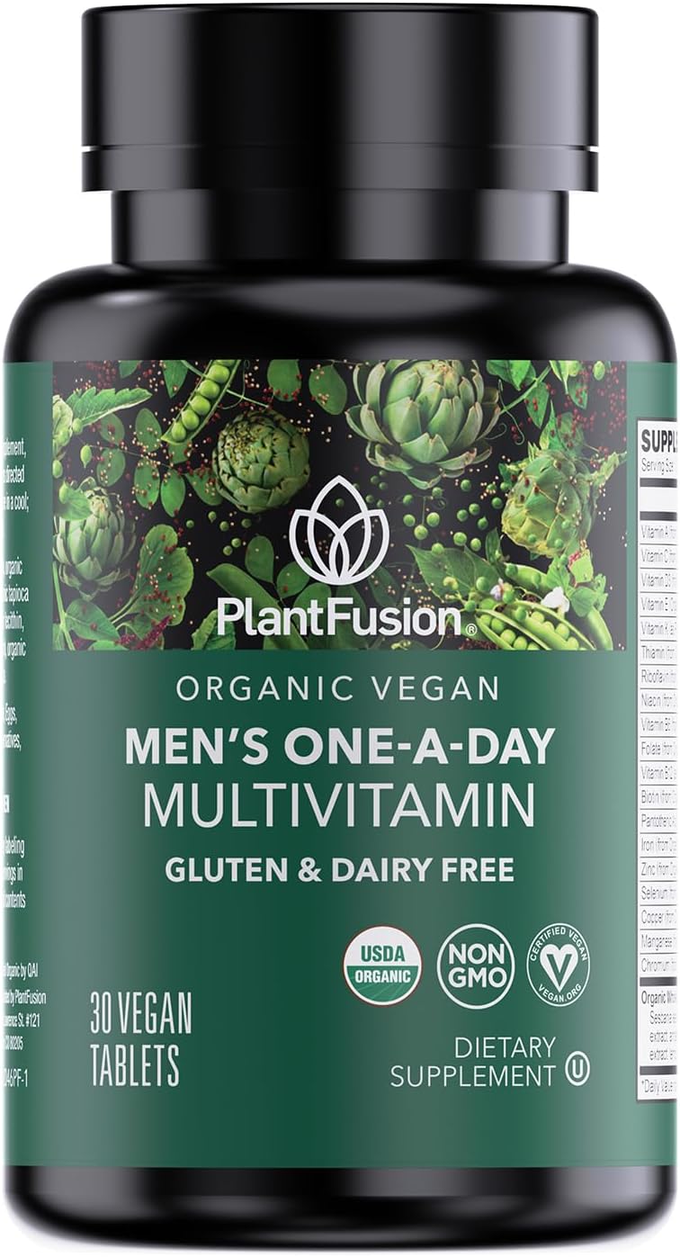 PlantFusion Multivitamínico Orgánico para Hombres - Fórmula Diaria de Alimentos Integrales - Vegano, Sin Gluten, Sin Lácteos - 60 Comprimidos