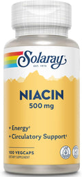 SOLARAY Niacin 500 mg - Vitamin B3 for Skin, Nervous System, and Circulation Health - 100 Capsules