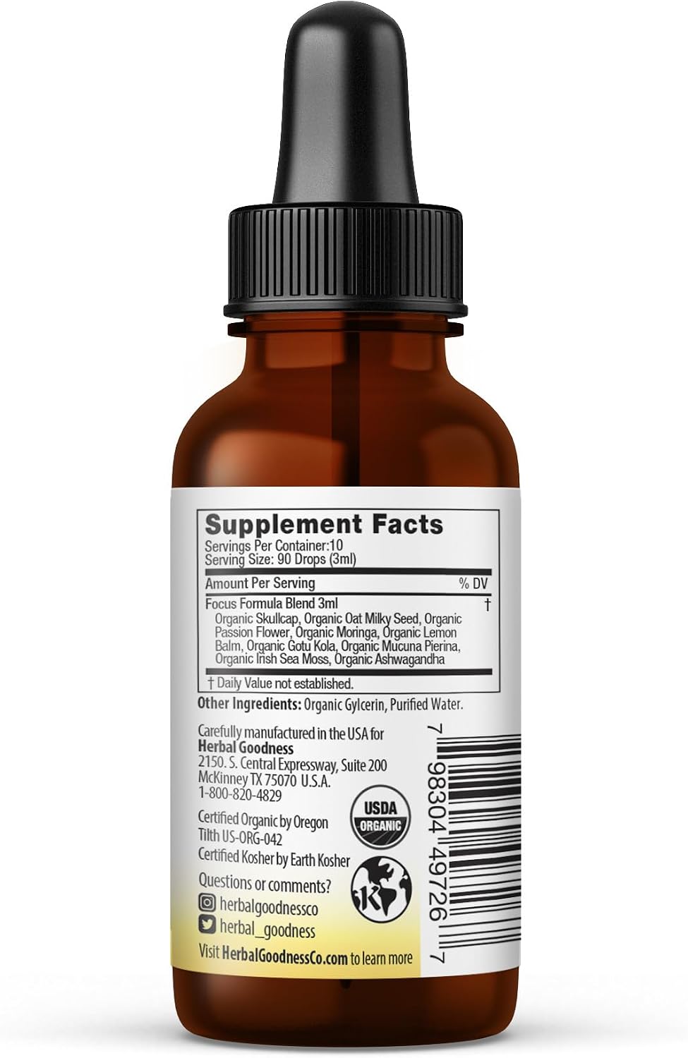 Herbal Goodness Kids Focus Formula - Gotas Líquidas para la Concentración Infantil con Ashwagandha y Moringa
