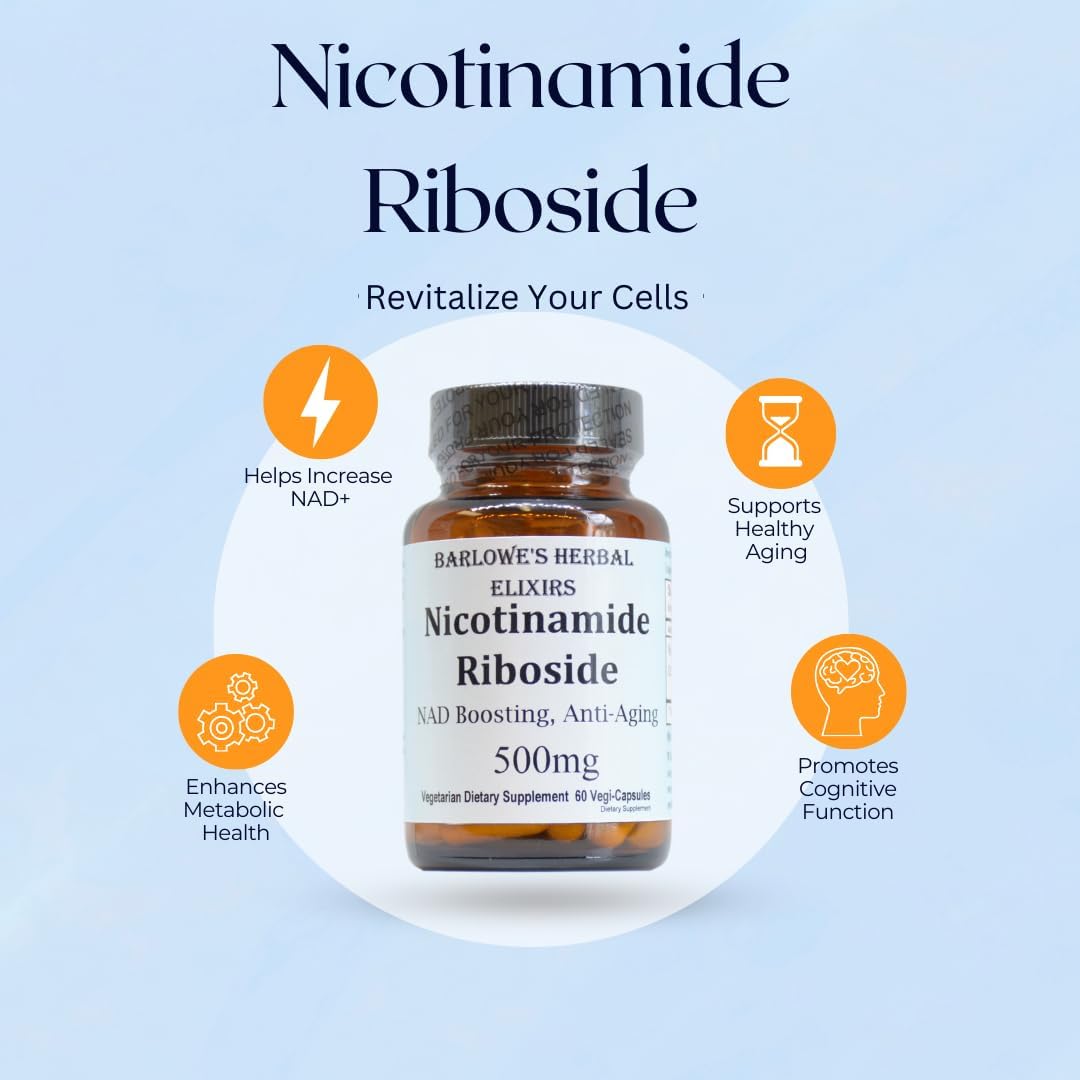 Barlowe's Herbal Elixirs Nicotinamida Ribósido 500mg - Precursor de NAD+ - 60 Cápsulas