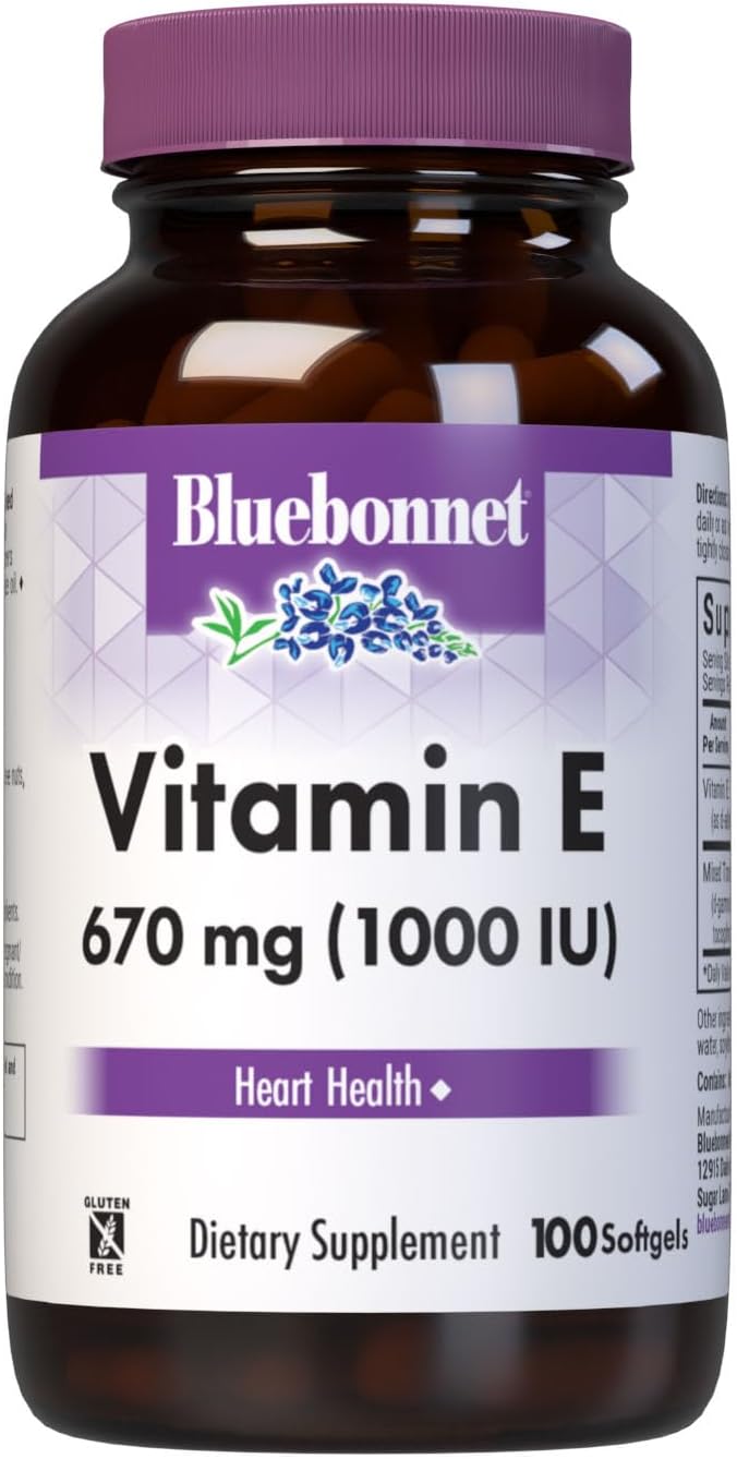 Bluebonnet Vitamina E 1000 UI con Tocoferoles Mixtos, 100 Cápsulas Blandas