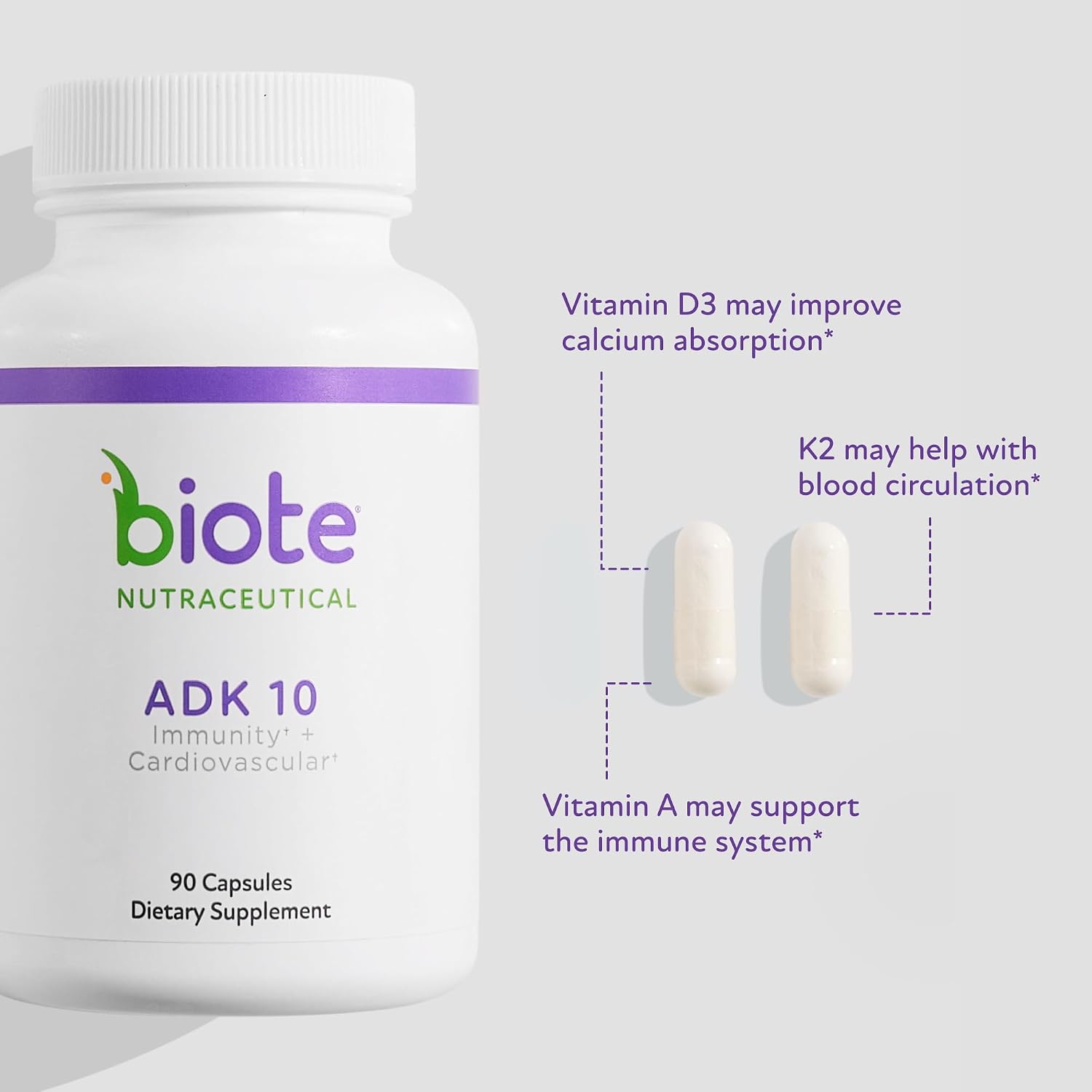 Biote Nutraceuticals ADK 10 - Inmunidad + Cardiovascular (90 Cápsulas)
