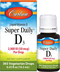 Carlson - Super Daily D3, Gotas de Vitamina D3, 2000 IU por Gota, 365 Gotas