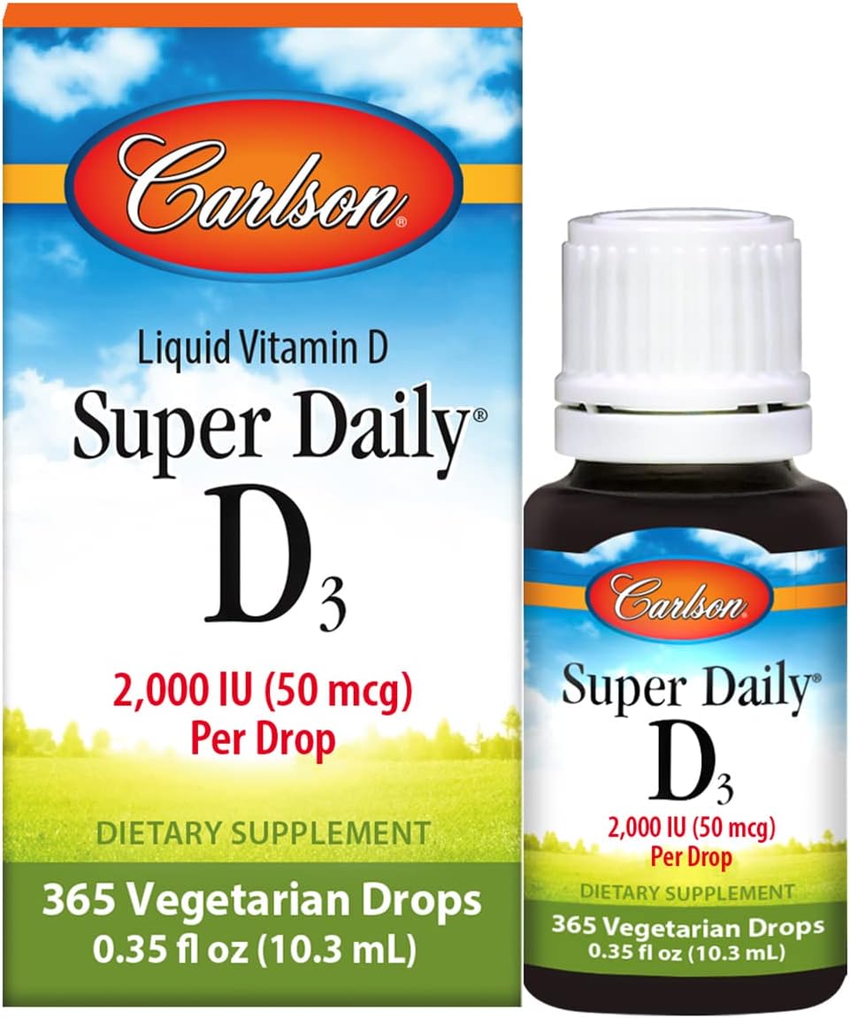 Carlson - Super Daily D3 5,000 UI (125 mcg) por gota, Gotas de Vitamina D, Apoyo Inmunológico, Salud Cardíaca, Vitamina D3 Líquida, Sin Sabor, 90 Gotas