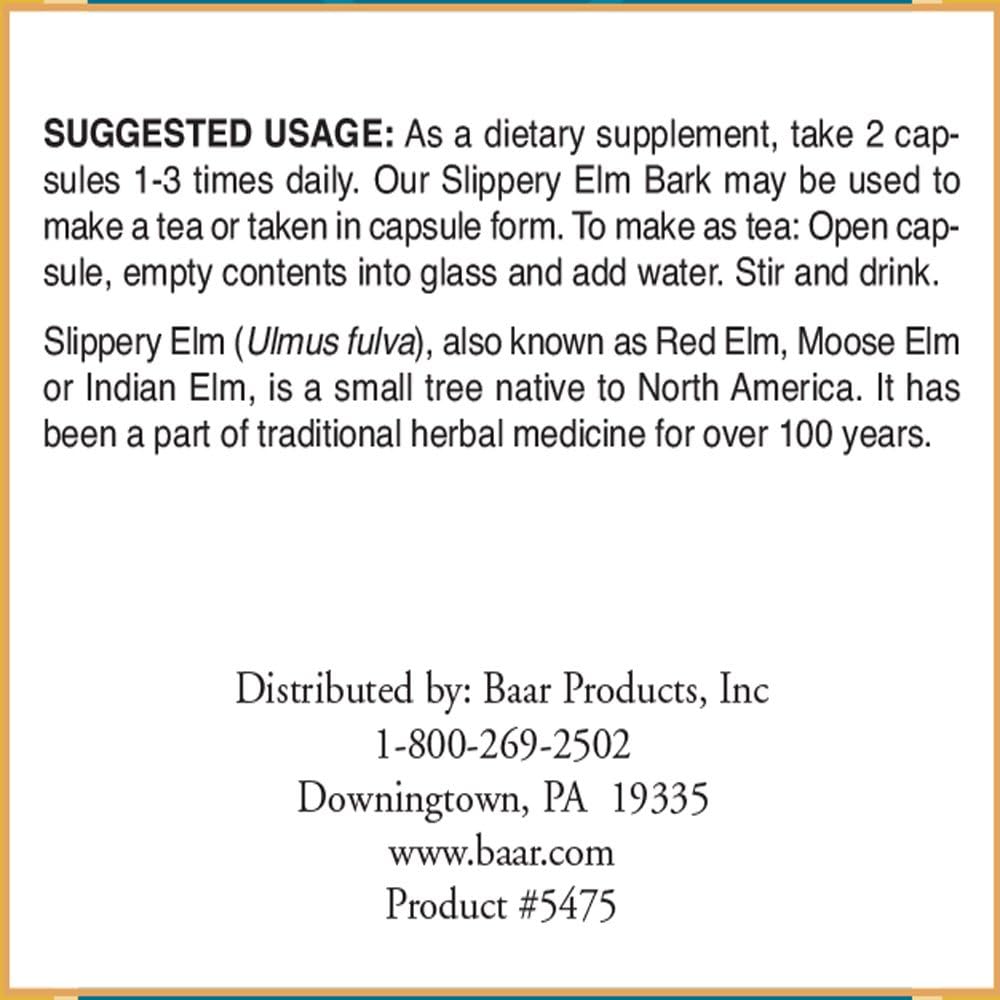 Baar Nature's Blessing Olmo Resbaladizo (Slippery Elm) Cápsulas, 400 mg, 100 unidades