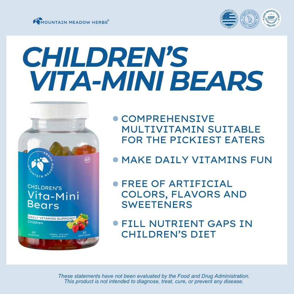 Mountain Meadow Herbs Vita-Mini Bears Multivitamínico para Niños con Gominolas de Frutas, 60 unidades