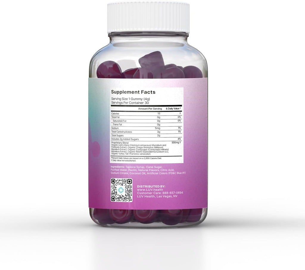 LUV health Mind Gummies – Gominolas de Hongos Funcionales para Enfoque, Energía y Apoyo Inmunológico