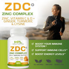 MUSCLE FOOD LABS ZDC Plus | Vitamina C 500mg, D3, Zinc, Cúrcuma, Jengibre, Lisina | 120 Cápsulas Veganas