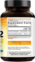 Vitalibre Vitamina D3 K2, 10000 UI D3 / 200 mcg K2 MK7, 90 Cápsulas Blandas
