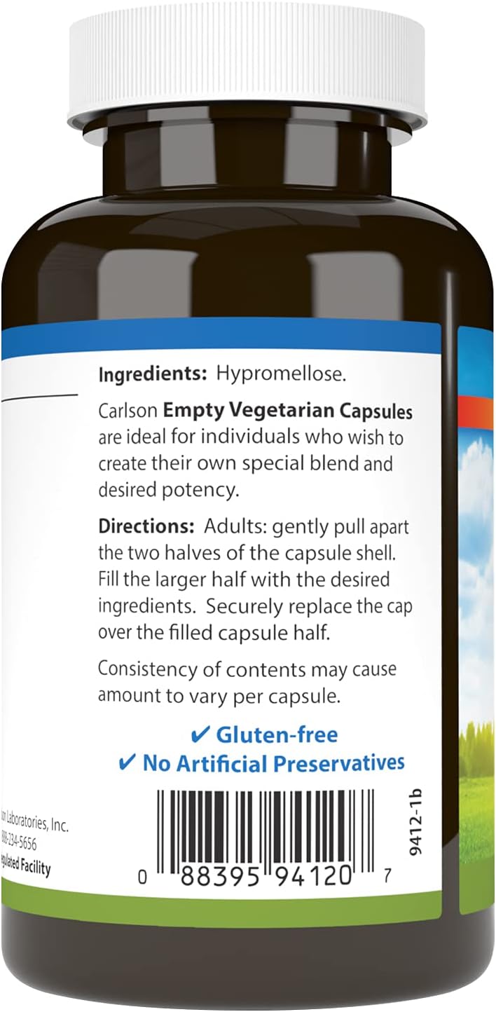 Carlson Small Empty Vegetarian Capsules #2 - 200 Capsules