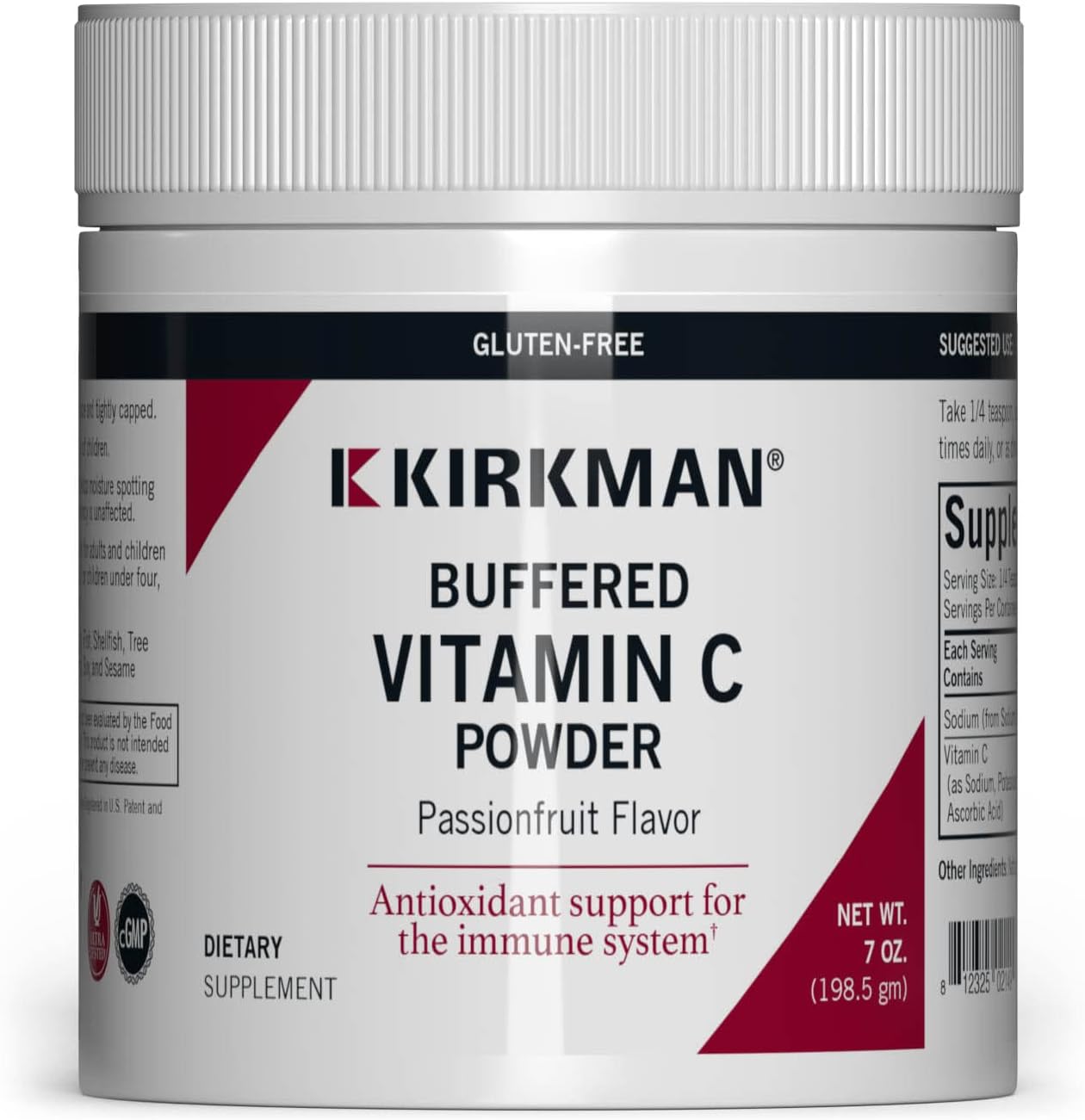 Kirkman Polvo de Vitamina C Tamponada - Bio-Max Series - Sabor a Maracuyá, 198 g