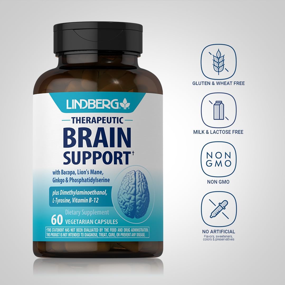 Lindberg Brain Support – Complemento para la Memoria y Concentración, 60 Cápsulas Vegetarianas
