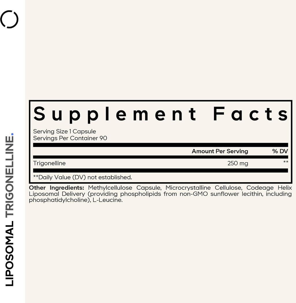 Codeage Liposomal Trigonelline - 250 mg por Cápsula - Suministro de 3 Meses - Alcaloide Vegetal - Entrega Liposomal para Biodisponibilidad - Apoyo Metabólico y Nootrópico - Vegano No-GMO - 90 Cápsulas
